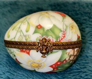 Limoges Egg Shaped Trinket Box - Christmas Florals 2