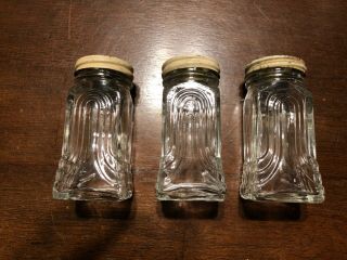 3 Vintage Art Deco Clear Glass Salt And Pepper Shakers With Lids