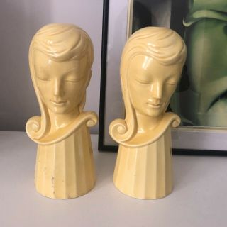 Set Of 2 Vintage Ceramic Art Deco Lady Lamps/bookends