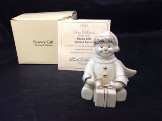 Lenox Snowy Gift Snowman Porcelain Figurine With Gold Accents Snowman Present