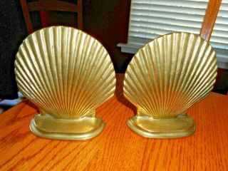 Vintage Solid Brass Scallop Sea Shell Book End Set
