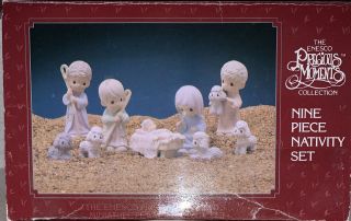 Vintage Precious Moments 9 Piece Nativity Set Miniature Pewter 1989