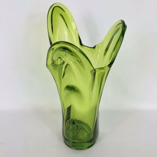 Vintage Green Stretch Glass Floral Flower Vase