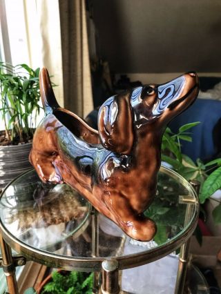 Vintage Brown Dachshund Weiner Dog Planter Trinket Dish Keys Jewelry Vase
