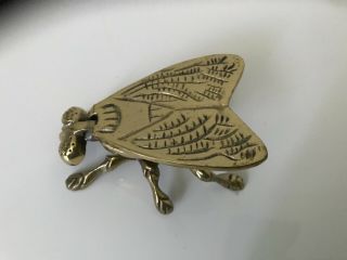 Vintage Brass Fly Trinket Box /personal Ashtray With Hinged Top