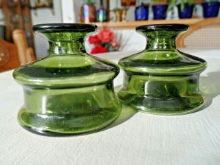 Mid Century Dansk Designs France Green Glass Inkwell 1/2 " Taper Candle Holders
