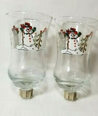 Home Interiors ⛄ Snowman Clear Glass Votive Cup Peg Taper Candle Holder Homco