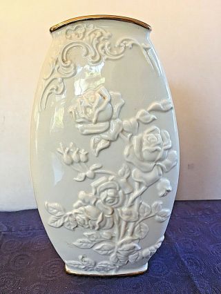 Lenox Ivory China Rose Pattern 8 " Vase With Gold Trim