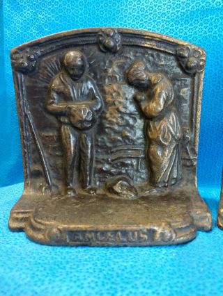 Antique Angelus Giving Thanks Call To Prayer Bronze Book Ends Vintage Old 2