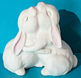 Homco Hugging Bunny Rabbits Porcelain Bisque Figurine Life Is Wonderful 