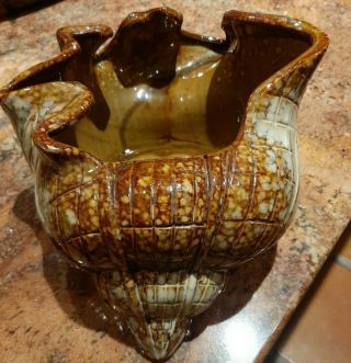 Vintage Glazed Ceramic Conch Shell Planter Or Decorative Piece Large