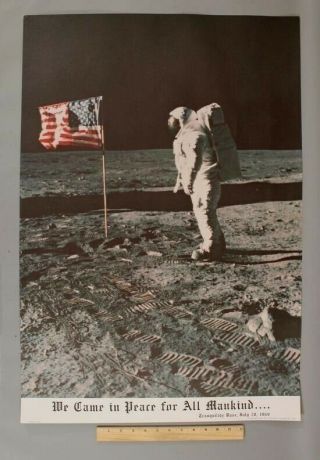 Rare Lg 1969 Buzz Aldrin Apollo 11 Lunar American Flag Space Astronaut Poster