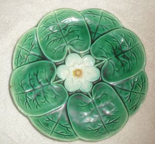 Antique English Majolica Plate Joseph Holdcroft Green Water Lily C1870 England