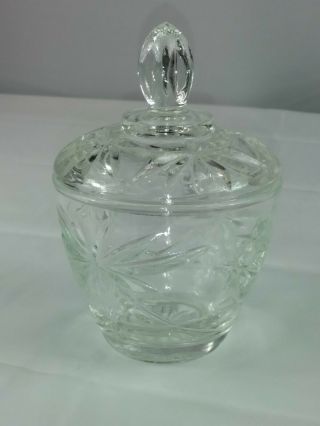 Vintage Antique Clear Cut Glass Candy Dish Bowl With Lid Star Flower Pattern