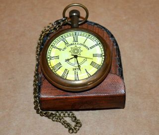 Vintage Antique Maritime Brass Pocket Watch Victoria London And Leather Box Gift