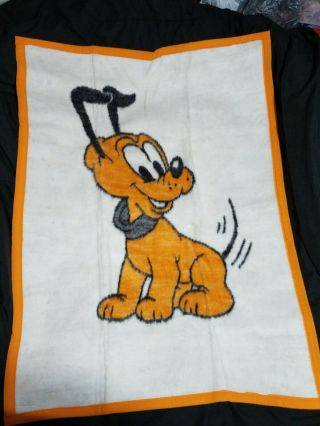 Vintage 1984 Disney Biederlack Baby Pluto Blanket Throw 36 X 27 Reverse Print