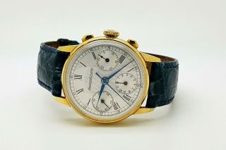 Extremely Rare 18K Gold Jaeger Lecoultre Chronograph Men Watch Valjoux 72 6