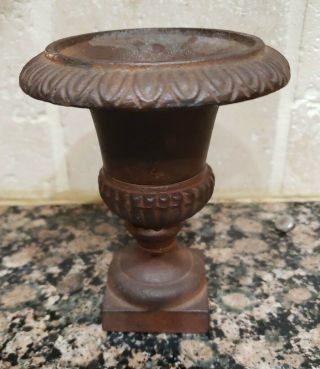 Vintage Small Cast Iron Urn Planter Pot Garden 5” Tall By 4” Wide