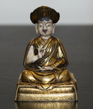 Antique Chinese Tibetan Gilt Bronze Buddha,  Lama,  19th Century,  Qing Dynasty Rare