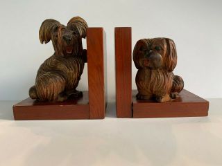 Black Forest German Swiss/anri Italy Wood - Carved Skye Terrier/shitzu Bookends