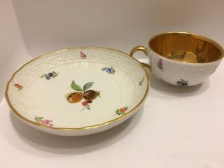 Rare Meissen Mini Tea Cup And Saucer Fruit And Flower Print