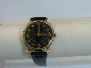 Vintage Gruen Airflight Jump Hour 17j Mechanical Watch Rare Black & Gold Dial