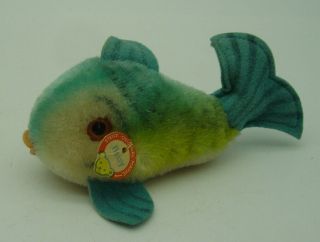 Vintage 50s/60s Steiff Mohair Bluegreen Flossy Fish With Tag