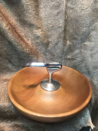 Vintage 10” Baribocraft Wooden Nut Bowl With Built In Nutcracker