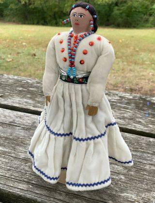 Vintage Navajo Native American Doll Handmade Signed Mary S Chicharello 10 " Euc