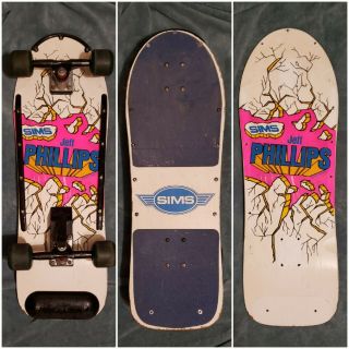Vintage Og 1985 Sims Jeff Phillips Skateboard Powell Wheels Ugly Stix,  Rare
