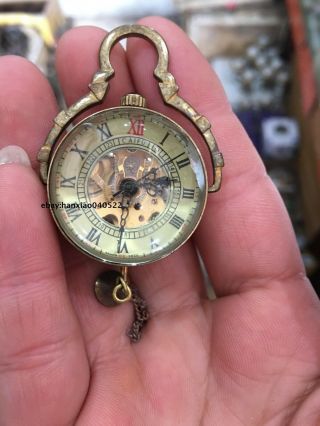 Chinese Old Brass Glass Pocket Watch Ball Clock 03