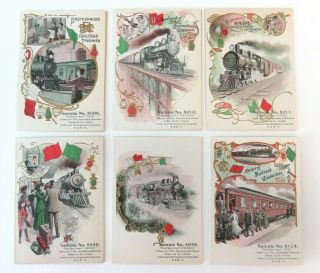 6 Pc Antique Victorian Railroad Invitation Card Samples Embossed Paper Vtg C1910