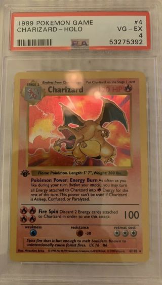 Psa 4 Charizard 1999 Pokemon Base 1st Edition Thick Stamp Shadowless Holo Vg - Ex
