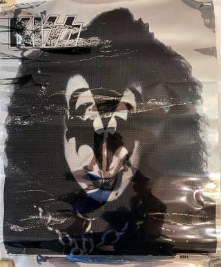 Vintage 1977 Kiss Mylar Foil Poster Aucoin - Gene Simmons Rare Fair Cond.