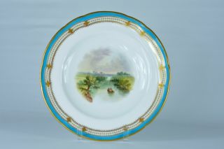 An Antique 19th Century Minton Porcelain Hand Painted Landscape Plate Signed