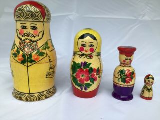 4 Vtg Russian Soviet Wooden Nesting Dolls " Family " Matryoshka