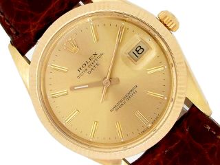 34mm Rolex Oyster Date 14k Yellow Gold Watch Champagne Dial Rare - Vintage