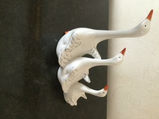 Vintage Porcelain Three Gooses Figurine From East Germany (gdr)