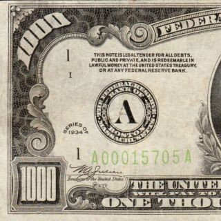 Rare Boston Lgs 1934 $1000 One Thousand Dollar Bill 500 Fr.  2211 - A A00015705a