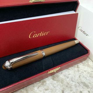 RARE Authentic Cartier Rollerball Pen Roadster Stitched Leather w/Case & Papers 2