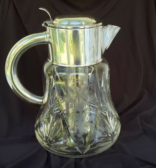 Vintage Quist Wurttenberg Cut & Etched Leaded Crystal Glass Carafe & Ice Insert