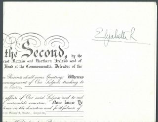 Queen Elizabeth Ii Signed Royal Document From 1958,  Rare Large Auto,  Jsa Loa