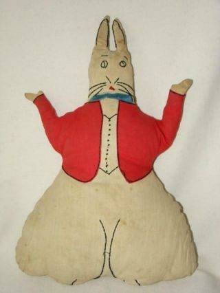 Adorable Vintage Folk Art Primitive Hand Made Embroidered Bunny Rabbit Toy