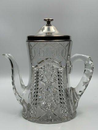 Rare American Brilliant Cut Glass Coffee Pot Meriden Alhambra Sterling No Reserv