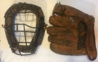 Vintage Wilson Baseball Glove 615 1940’s,  Rawlings Catchers Mask Rare Cage Form