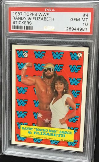 1987 Topps Wwf Randy Savage & Elizabeth Sticker Rare Psa 10 W/hulk Hogan On Back