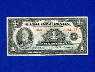1935 $1 Banque Du Canada Very Rare Note Higher Mid Grade Note