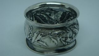 Antique Webster Sterling Silver Holly Bush Napkin Ring