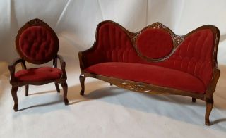 Dollhouse Miniature Vintage Victorian Sofa/loveseat/settee And Chair