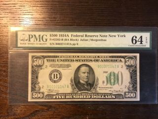 Rare.  Graded Pmg 64 Epq 1934a York $500 Dollar Bill.  Wow